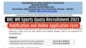 RRC WR Sports Quota Recruitment 2023 Official Notification Out , Apply Online Through This Link