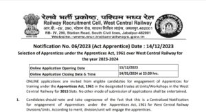 West Central Railway Apprentice Recruitment 2023