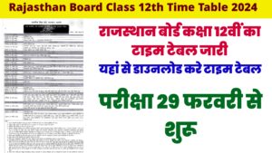 Rajasthan Board Class 12th Time Table 2024