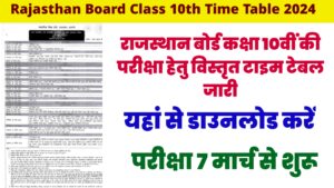 Rajasthan Board Class 10th Time Table 2024
