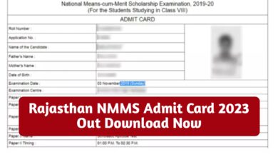 Rajasthan NMMS Admit Card 2023 Download (Out) 