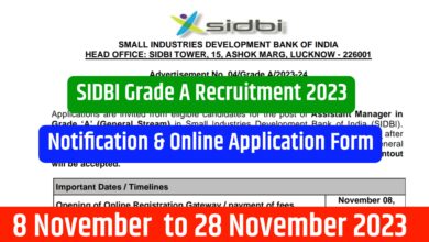 SIDBI Grade A Recruitment 2023 : Apply Online for Assistant Manager Posts