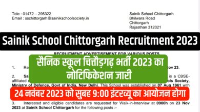 Sainik School Chittorgarh Recruitment 2023 सैनिक स्कूल चित्तौड़गढ़ भर्ती 2023