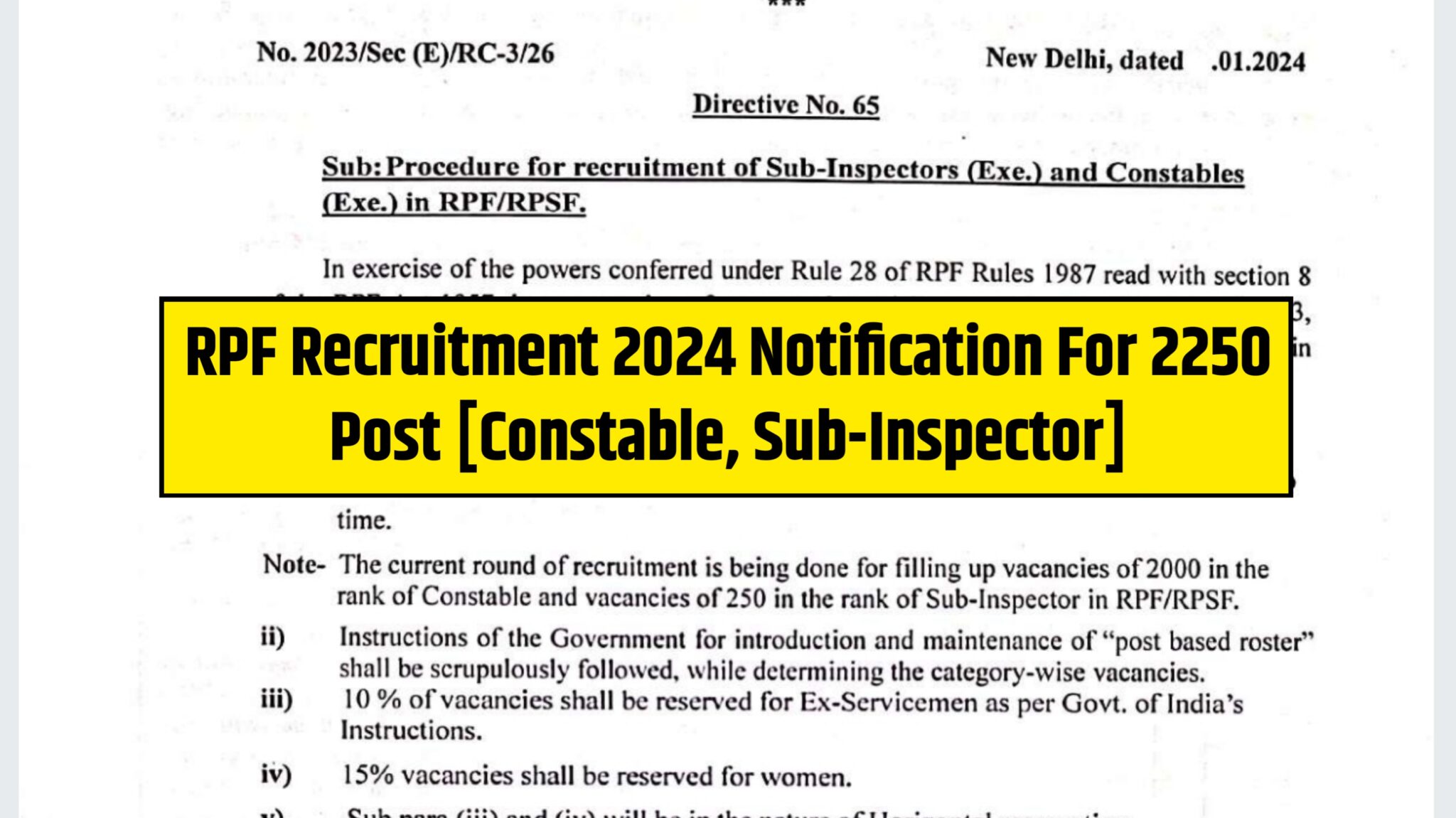 RPF Recruitment 2024 Notification For 2250 Post [Constable, Sub