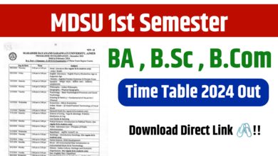 MDSU BA B.Sc B.Com 1st Semester Time Table 2024