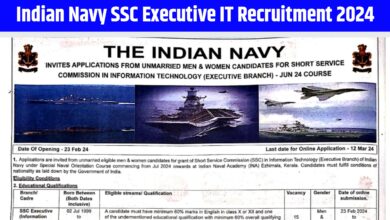 Indian Navy SSC Executive IT Recruitment 2024 Official Notification Out For 15 Posts